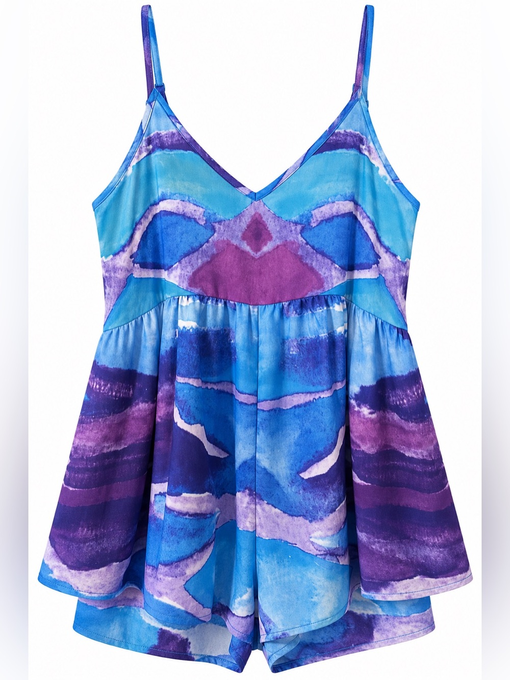 Sabo skirt Blue & Purple Watercolor Print Spaghetti Strap romper 8